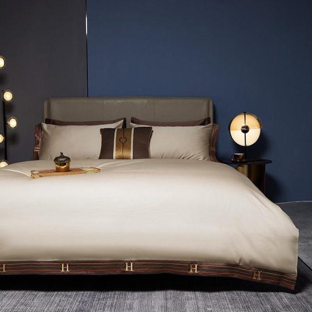 Cream Visna Duvet Cover Set (Long-staple Sateen Cotton)