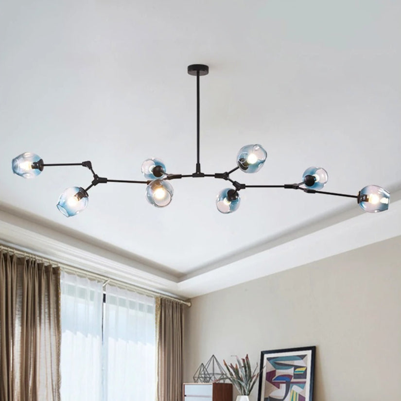 Modern Heritage Clear Glass Ball Semi-Flush Adjustable Bar Chandelier Pendant - Gold & Black