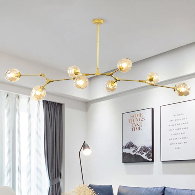 Modern Heritage Clear Glass Ball Semi-Flush Adjustable Bar Chandelier Pendant - Gold & Black