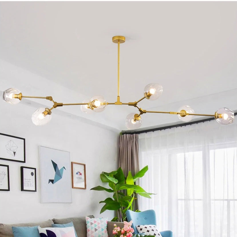 Modern Heritage Clear Glass Ball Semi-Flush Adjustable Bar Chandelier Pendant - Gold & Black