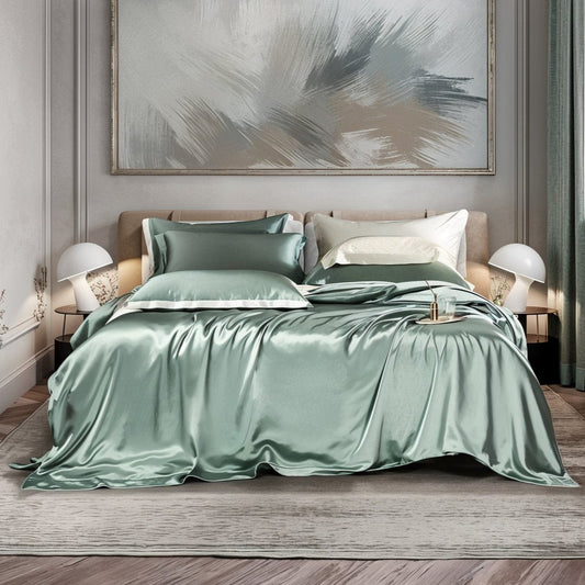 Premium Teal Mulberry Silk Bedding Set