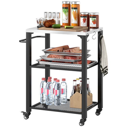 Stainless Steel 3-Shelf Outdoor Grill Cart