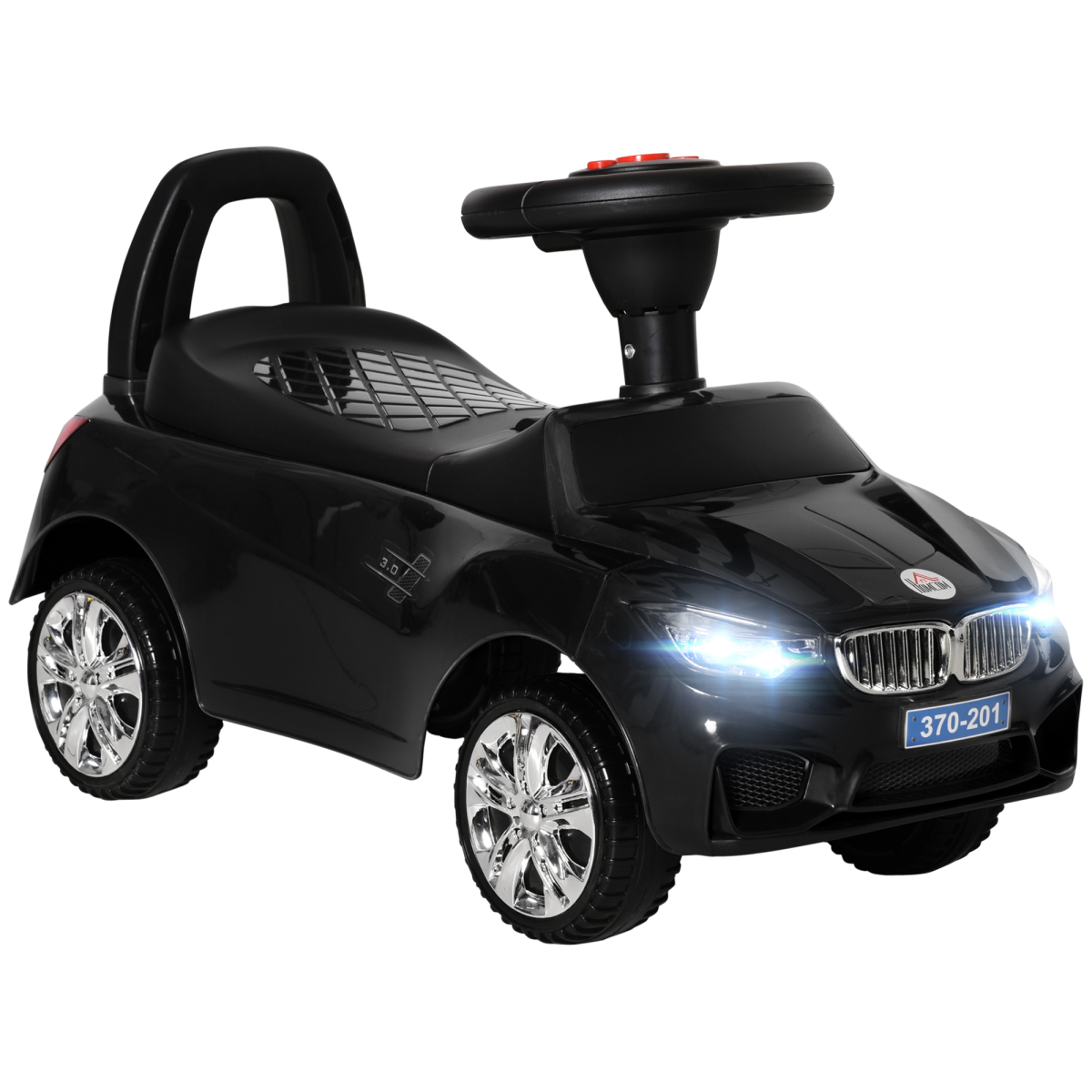 Kids Ride-On Car: Stylish Black Toddler Walker with Music & Storage