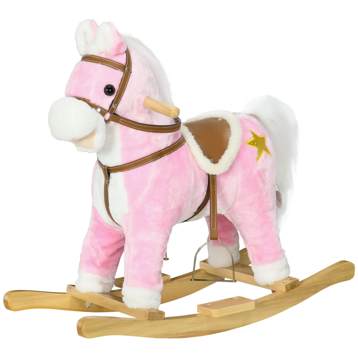 Pink Wooden Rocking Horse for Kids 3-6 Years