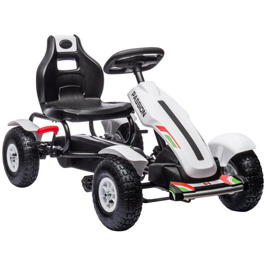 Adventure Ready: Adjustable Kids Pedal Go Kart with Inflatable Tires - White