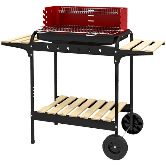Charcoal BBQ Grill Trolley 5-Level Height & Storage Shelves