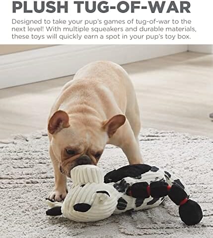 Outward Hound Thunda Tugga Cow Plush & Squeaky Dog Tug Toy