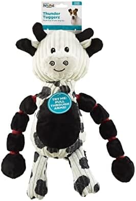 Outward Hound Thunda Tugga Cow Plush & Squeaky Dog Tug Toy