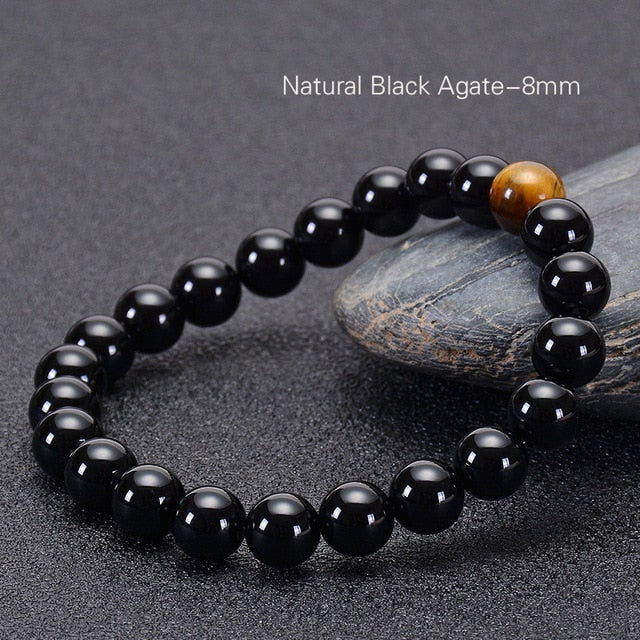 Natural Black Onyx & Tiger Eye Stones Beads Bracelet