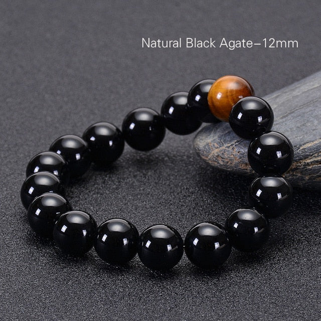 Natural Black Onyx & Tiger Eye Stones Beads Bracelet