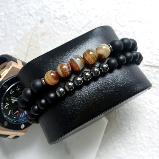 Black Mantra Bracelets Set