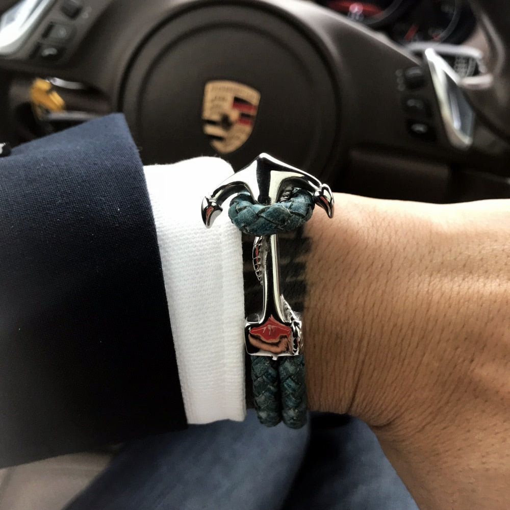 Anchor Leather Bracelet