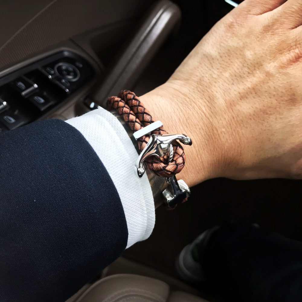 Anchor Leather Bracelet
