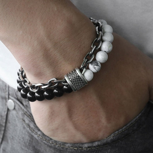 Dual-Colour Beaded Chain Bracelet