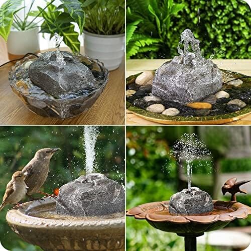 Rockery Granite Water with 5 Nozzles Solar Water Fountain for Birdbath Outdoor