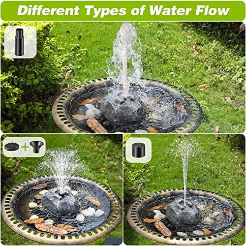 Rockery Granite Water with 5 Nozzles Solar Water Fountain for Birdbath Outdoor