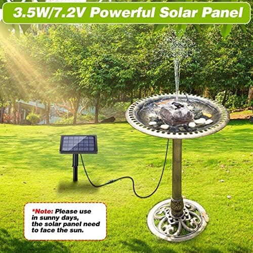 Rockery Granite Water with 5 Nozzles Solar Water Fountain for Birdbath Outdoor