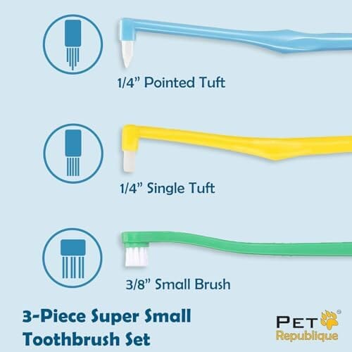 Small Breed Toothbrush Kit for Dogs & Cats 1/4' Pointed, 1/4' Flat, 3/8' Regular Brushes (3-Piece)