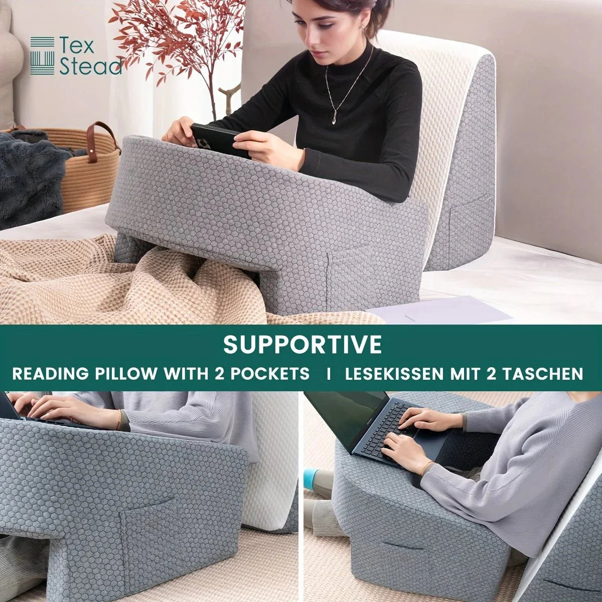 Soft Reading Pillow with Arm Rest Lap Desk Pillow for Working