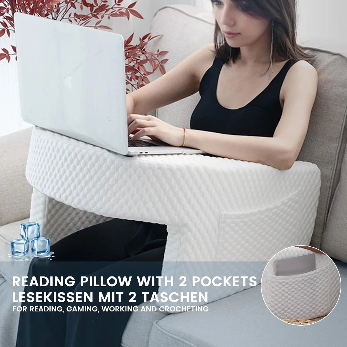 Soft Reading Pillow with Arm Rest Lap Desk Pillow for Working