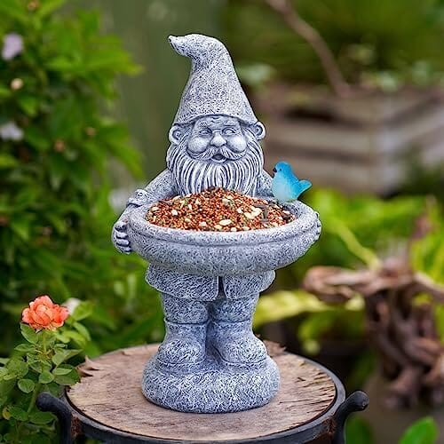 Solar Gnome Statues for Garden Bird Bath