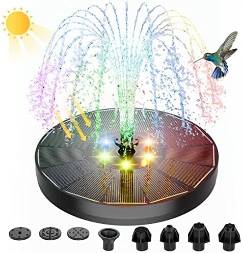 Solar Powered Water Fountains with Color LED Lights 7 Nozzles & 4 Fixers for Garden Small Pond Outdoor Swimming Pool Fish Tank