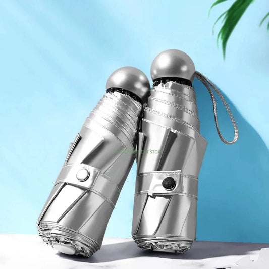 Titanium Silver 8 Ribs Pocket Mini Umbrella: Anti-UV Sun Umbrella, UPF Protection