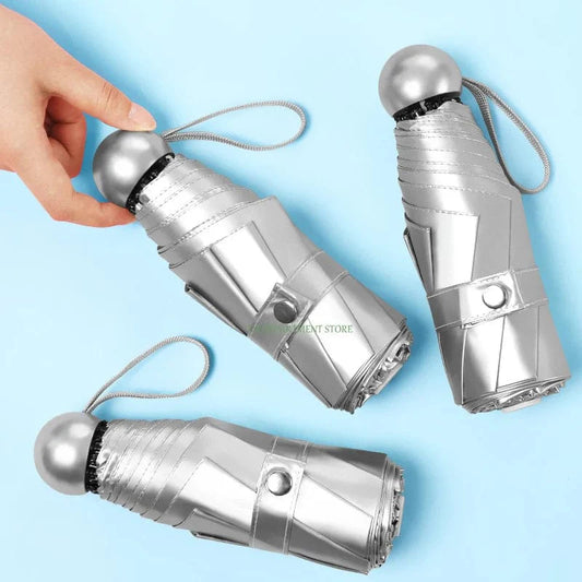 Titanium Silver 8 Ribs Pocket Mini Umbrella: Anti-UV Sun Umbrella, UPF Protection