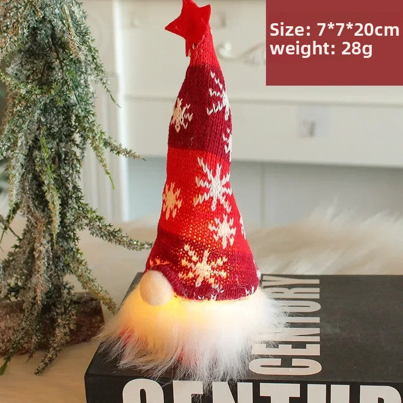 Christmas Gnome LED Ornament – Faceless Plush Doll Knitted Decoration for Tree & Home Holiday Gifts