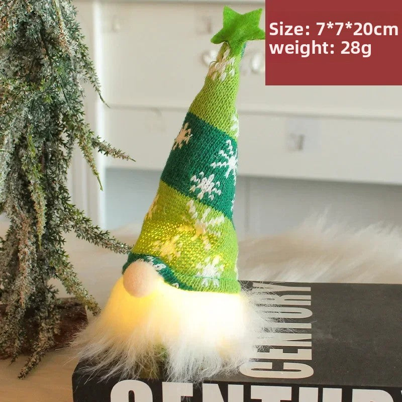 Christmas Gnome LED Ornament – Faceless Plush Doll Knitted Decoration for Tree & Home Holiday Gifts