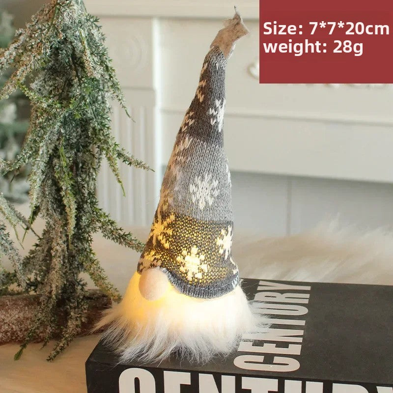 Christmas Gnome LED Ornament – Faceless Plush Doll Knitted Decoration for Tree & Home Holiday Gifts