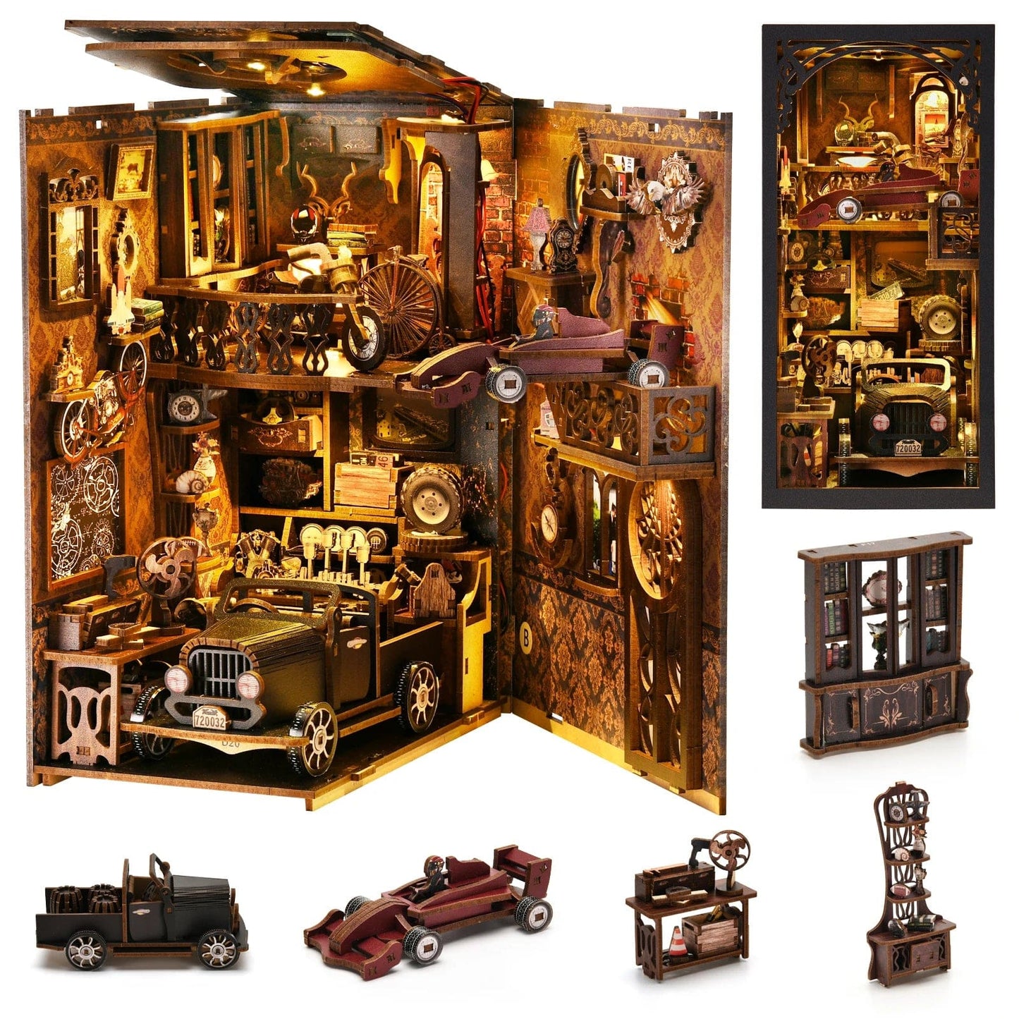VintageVroom: Model Car Wooden DIY 3D Puzzle Book Nook Kit
