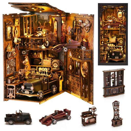 VintageVroom: Model Car Wooden DIY 3D Puzzle Book Nook Kit