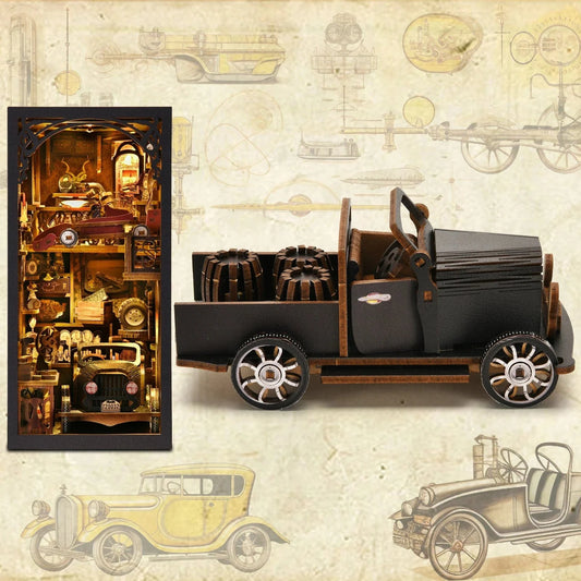 VintageVroom: Model Car Wooden DIY 3D Puzzle Book Nook Kit