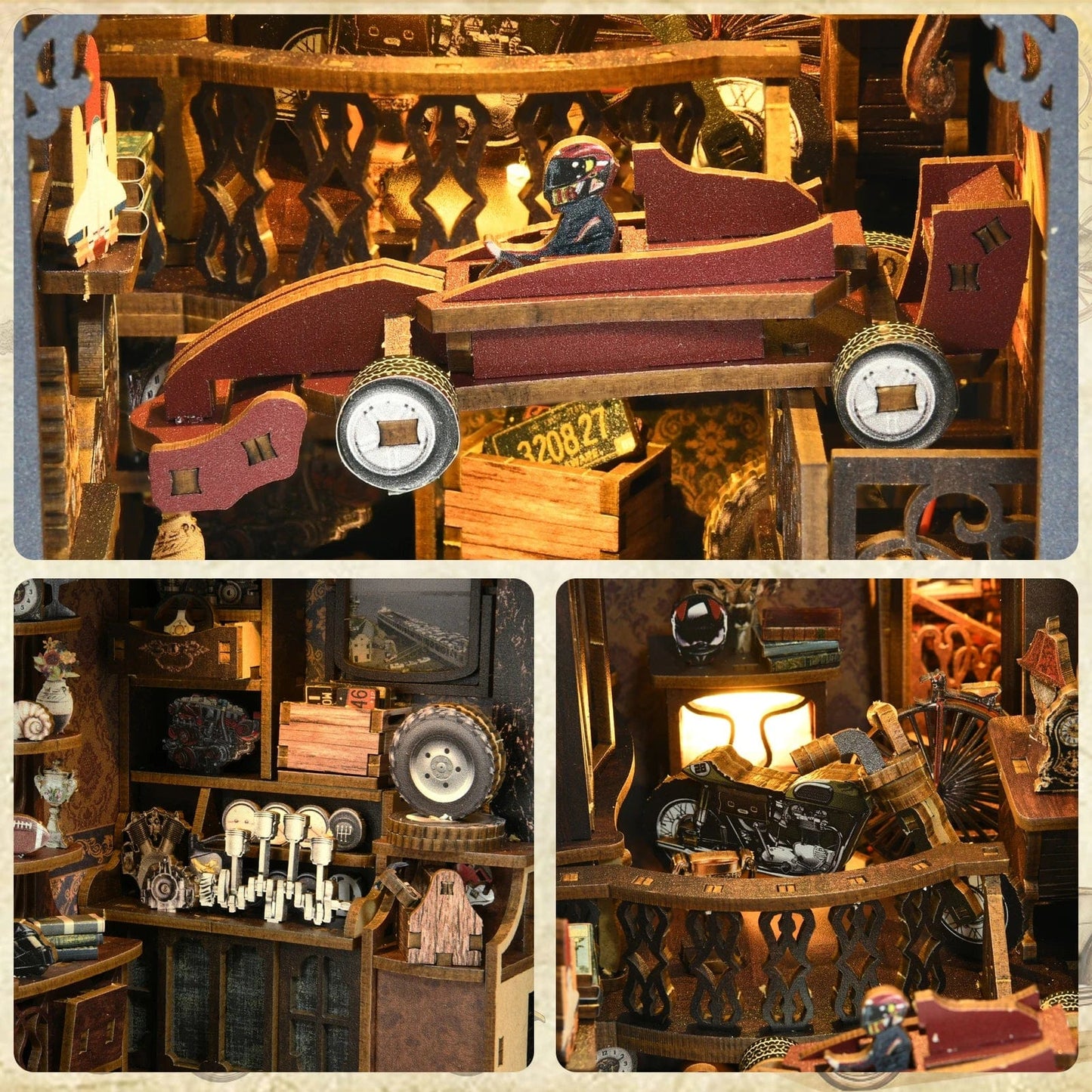 VintageVroom: Model Car Wooden DIY 3D Puzzle Book Nook Kit