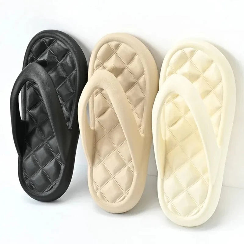 Women's Solid Summer Slippers - Men's Breathable Square Thick EVA Soft Flip-Flop