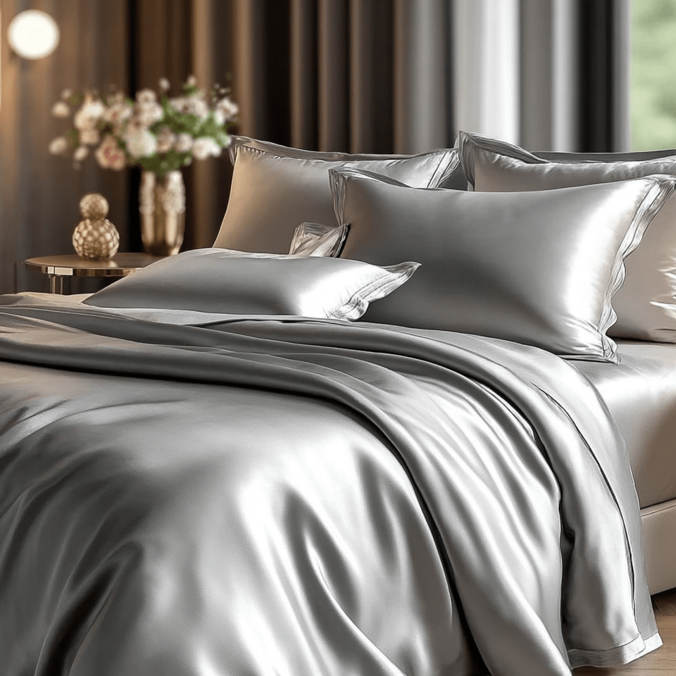 Premium Grey Mulberry Silk Bedding Set