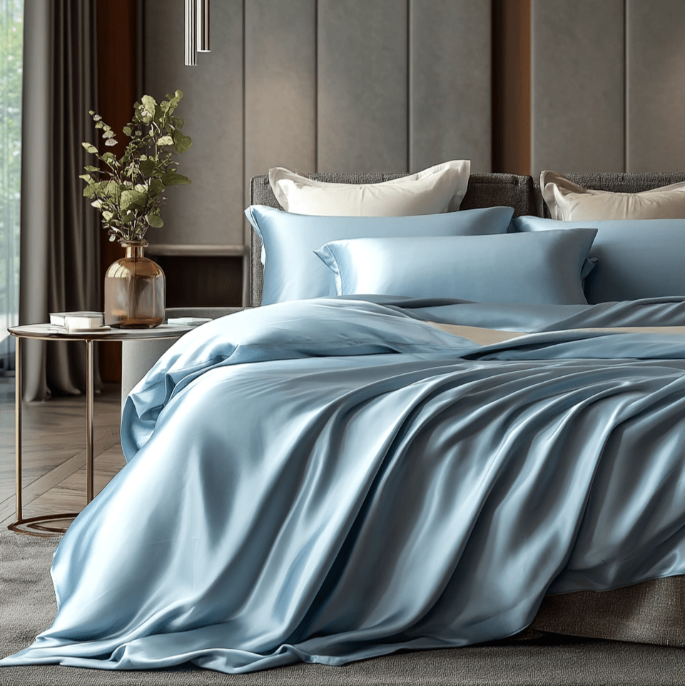 Premium Sky Blue Mulberry Silk Bedding Set