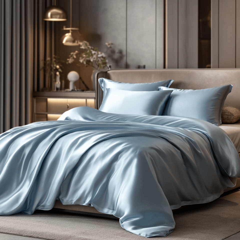 Premium Sky Blue Mulberry Silk Bedding Set