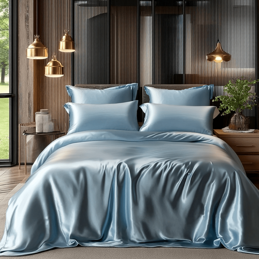 Premium Sky Blue Mulberry Silk Bedding Set