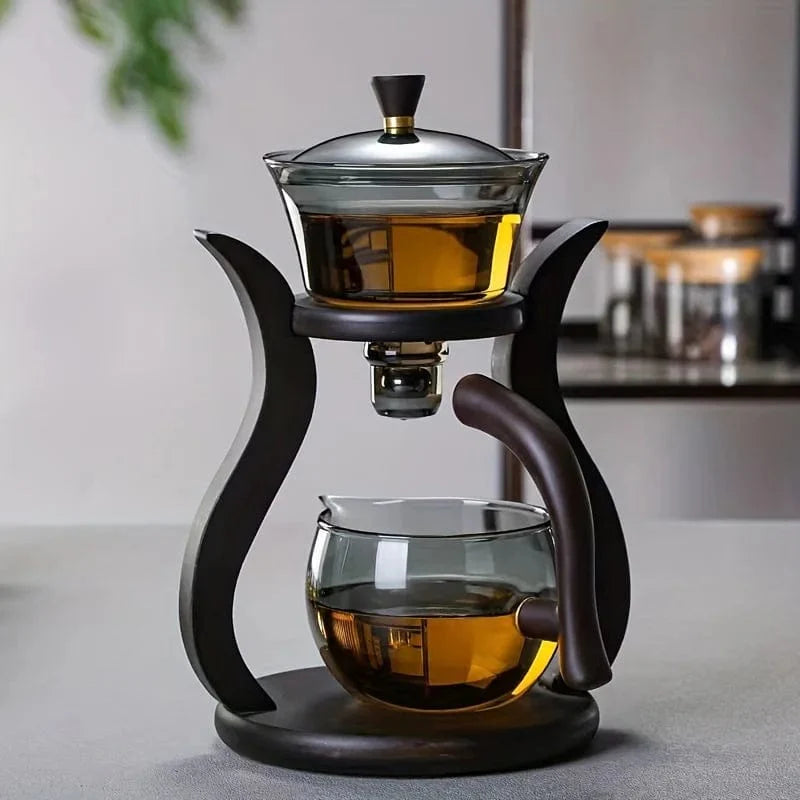ZenFlow: Lazy Chinese Glass Tea Set with Magnetic Switch Infuser