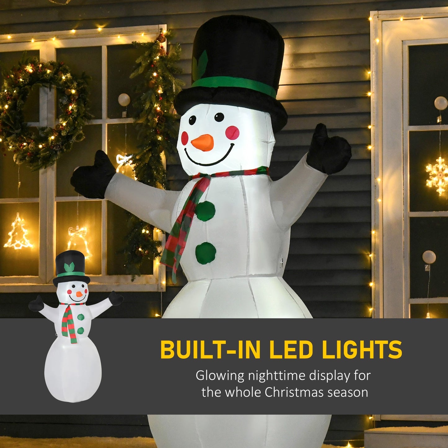 Homcom 6.5ft Inflatable Snowman LED Christmas Xmas Air Blown Holiday Decoration Outdoor Garden Decor