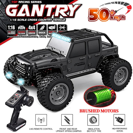 Fast 50Km/H 1/16 Off-Road 4WD RC Monster Truck with LED Headlights - Waterproof Remote Control for Kids & Adults
