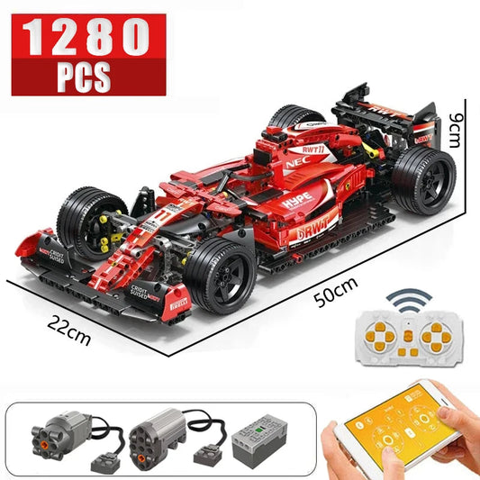 1280Pcs Red F1 Racing Car Building Blocks - High-Tech Sports Model Kit for Kids