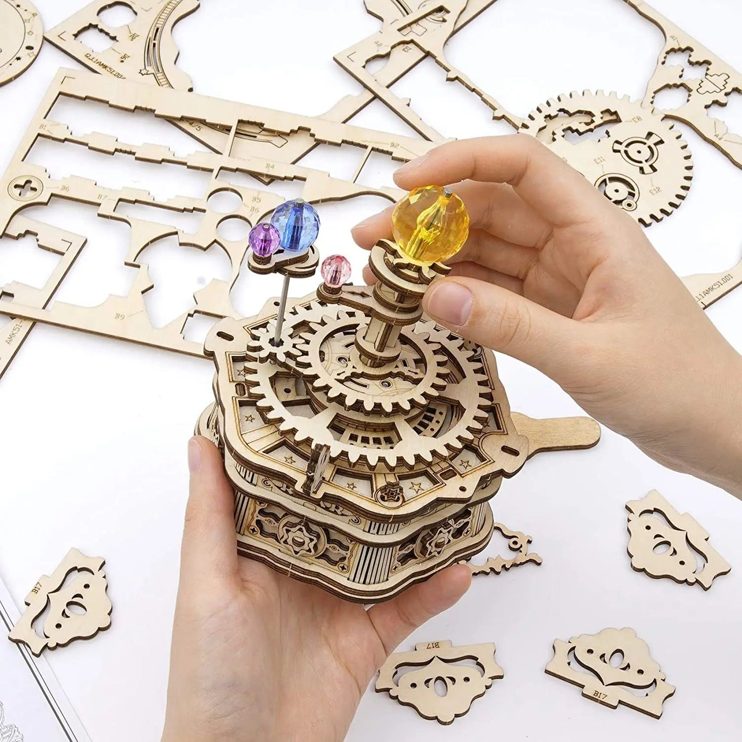 Rokr 84-Piece Rotatable 3D Starry Night Wooden Model Kit - DIY Music Box Toy for All Ages