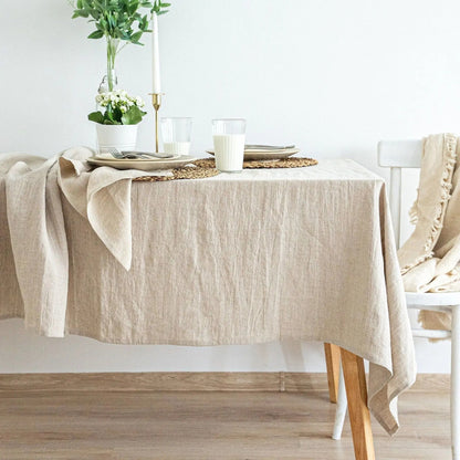 100% Pure Linen Tablecloths & Table Runners - White, Ivory, Beige & Grey
