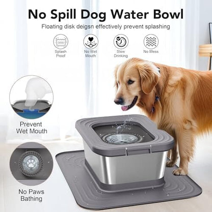 10L Stainless Steel Dog Water Bowl  Spill-Proof Slow Feeder for Messy Drinkers