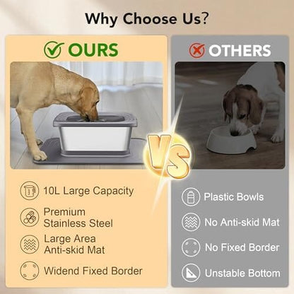 10L Stainless Steel Dog Water Bowl  Spill-Proof Slow Feeder for Messy Drinkers