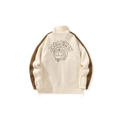 Doraemon© - Sherpa Fleece Robot Cat Embroidery - Utility Pocket Design - Fleece-Lined Thickened Jacket