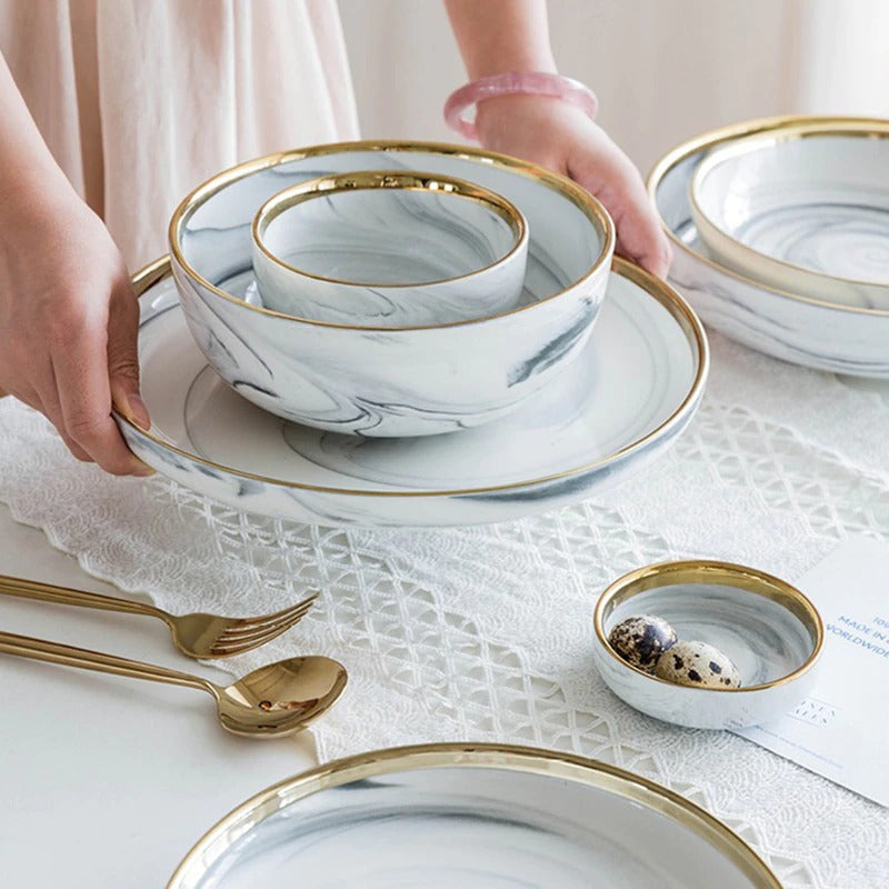 Catalina White Marble Luxury Dinnerware Set